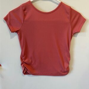 Casual Ribbed Short Sleeve Top in Pink